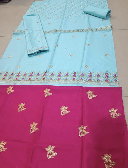 2 Pcs Girl's Dhanak Embroidered Unstitched Suit