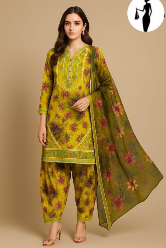 3 Pcs Women's Stitched Lawn Sequins Embroidered Suit