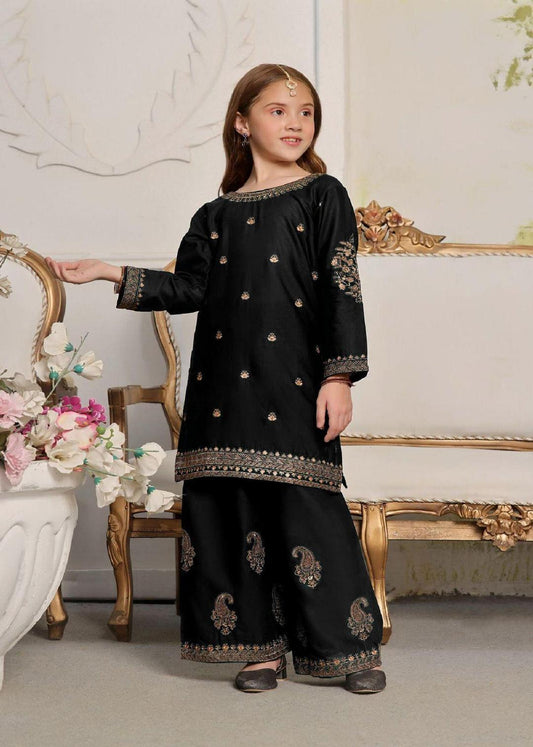 Charming Silk Embroidered Kurta And Pajama Set for Girls - 2 Pcs