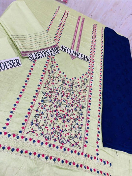 3 Pcs Women's Unstitched Embroidered Suit