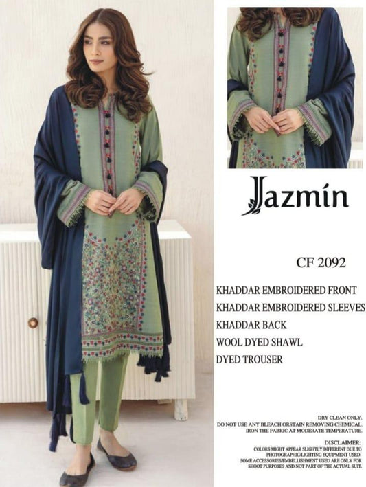 3 Pcs Women's Unstitched Embroidered Suit