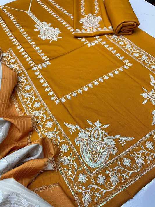 3 Pcs Women's Unstitched Embroidered Suit