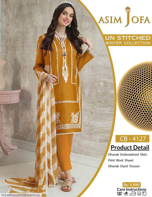 3 Pcs Women's Unstitched Embroidered Suit