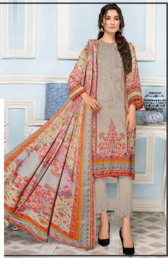 3 Pcs Women's Unstitched Linen Printed Suit
