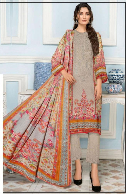 3 Pcs Women's Unstitched Linen Printed Suit