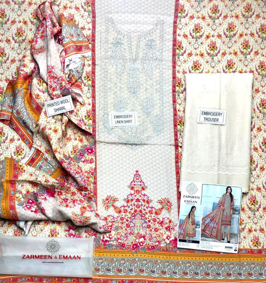 3 Pcs Women's Unstitched Linen Printed Suit