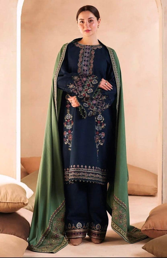 3 Pcs Women's Unstitched Embroidered Suit