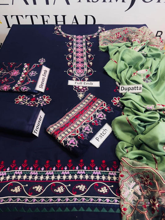 3 Pcs Women's Unstitched Embroidered Suit