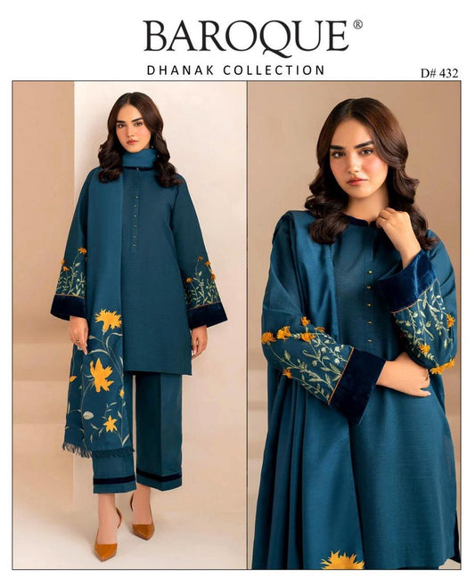 3 Pcs Women's Unstitched Embroidered Suit