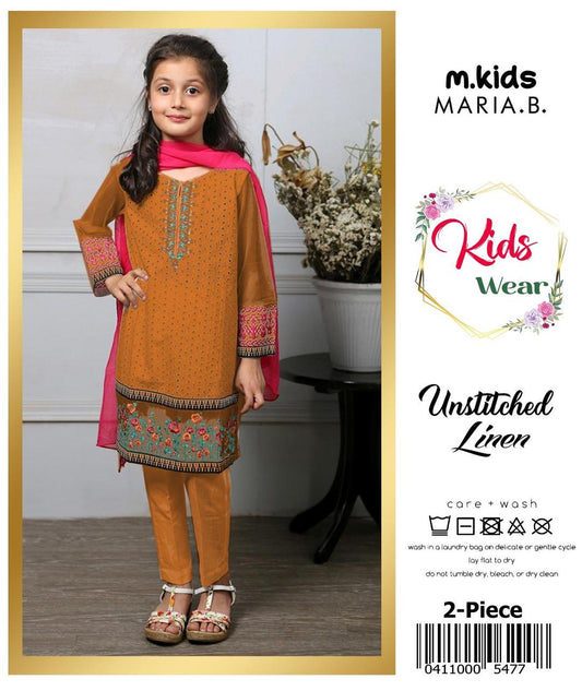 2 Pcs Girl's Linen Embroidered Unstitched Suit