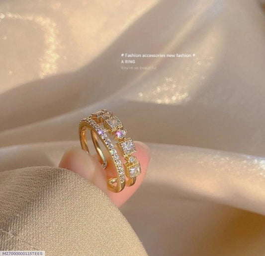 Gold Plated Artificial Stones Adjustable Ring