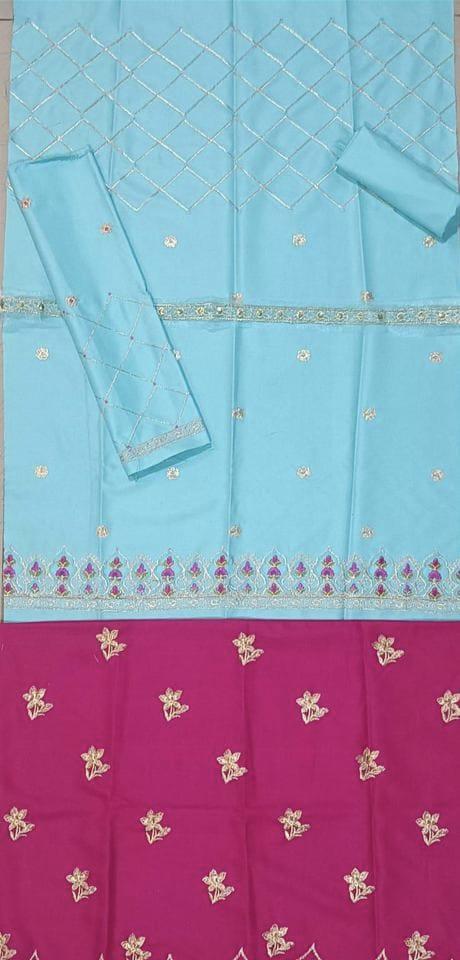2 Pcs Girl's Dhanak Embroidered Unstitched Suit