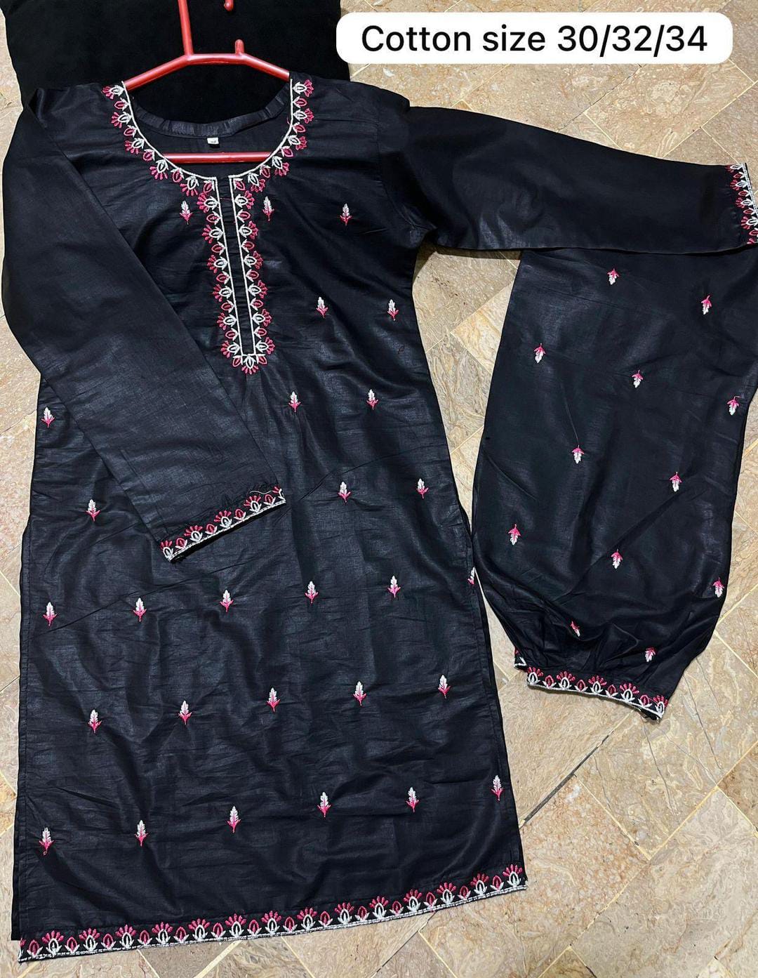 Charming Silk Embroidered Kurta And Pajama Set for Girls - 2 Pcs