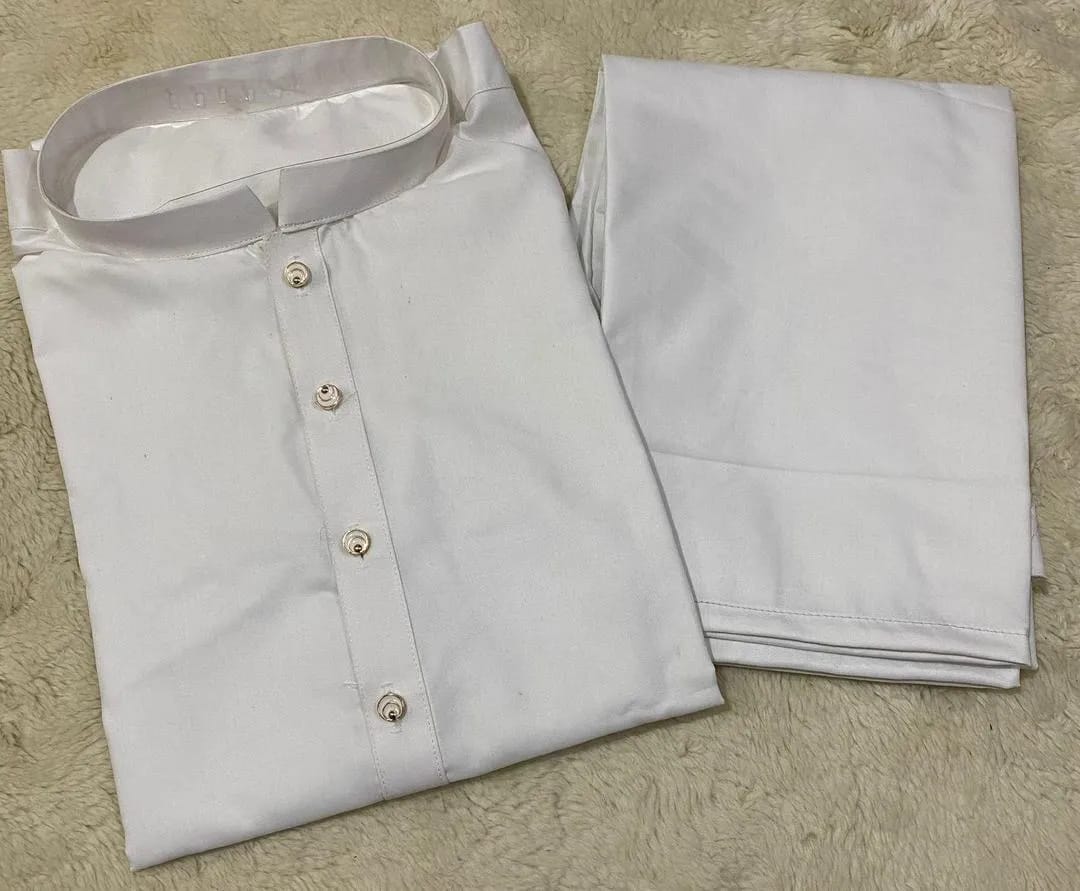 Men’s Wash And Wear Shalwar Kameez Set - 2 Pcs - Plain White