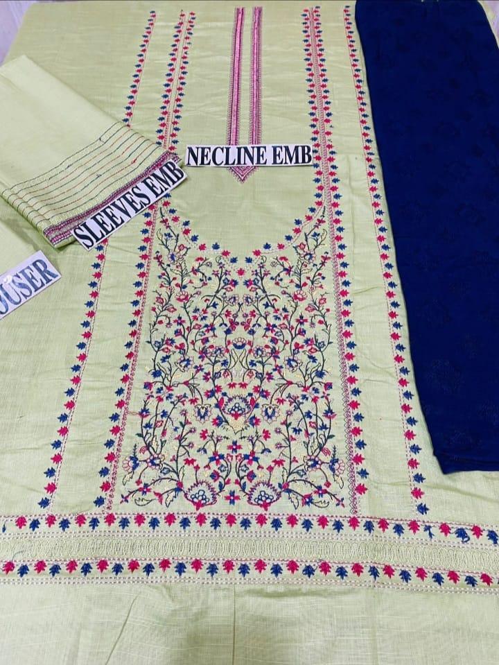 3 Pcs Women's Unstitched Embroidered Suit