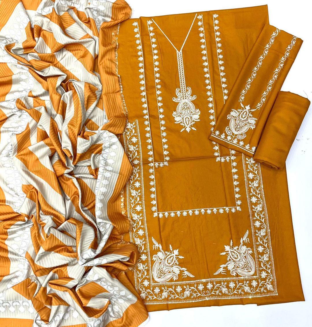 3 Pcs Women's Unstitched Embroidered Suit