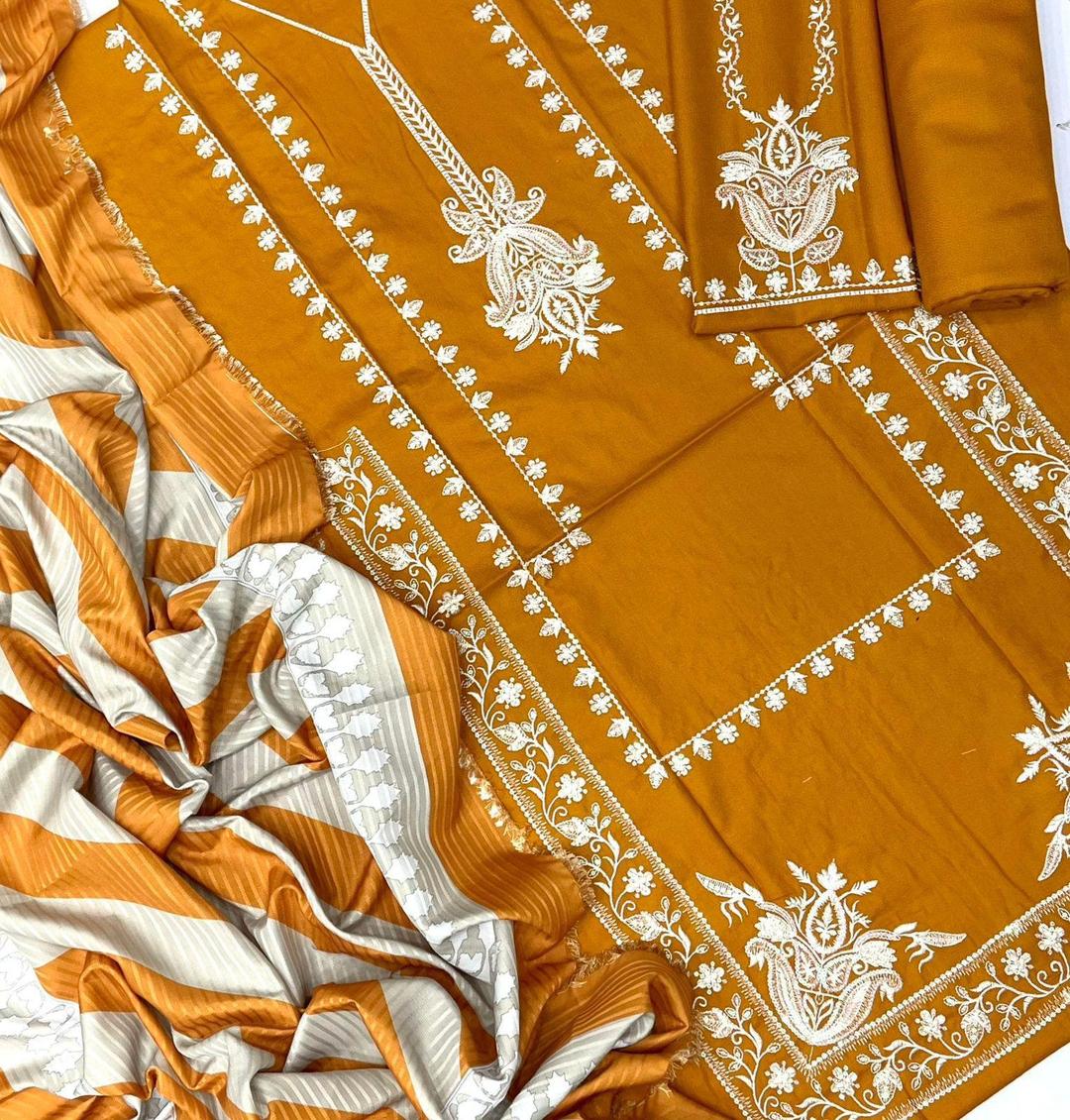 3 Pcs Women's Unstitched Embroidered Suit