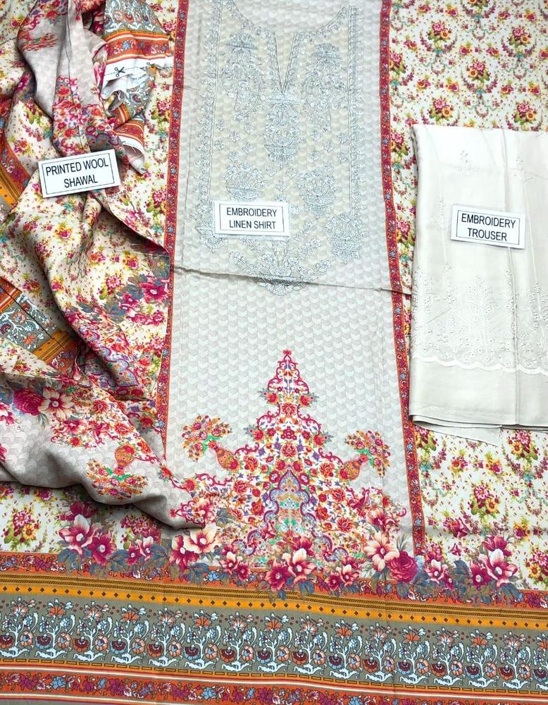 3 Pcs Women's Unstitched Linen Printed Suit